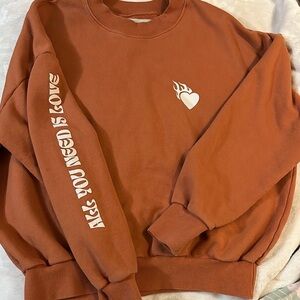 Rust Orange Sweater with Heart and Love Design